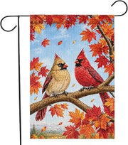 Fall Garden Flag - Cardinal Garden Flag - Fall Flags 12x18 Double Sided Burlap - Cardinal Decor with Autumn Maple Leaves - Thanksgiving Holiday Outside Decorations - Porch Patio Lawn Decor
