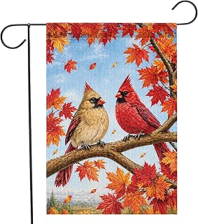 Fall Garden Flag - Cardinal Garden Flag - Fall Flags 12x18 Double Sided Burlap - Cardinal Decor with Autumn Maple Leaves - Thanksgiving Holiday Outside Decorations - Porch Patio Lawn Decor