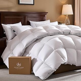 Pacific Coast Goose Feather Down Fiber Comforters Oversized King Size, Heavyweight Thickened Winter Duvet Insert, Ultra-Soft, Breathable, Hotel Luxury Bedding Comforters, 8 Tabs, 116"x98"