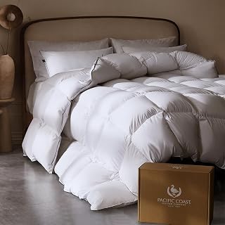 Pacific Coast Goose Feather Down Comforters Queen Size, Breathable Duvet Insert, Noiseless Shell, Sewn-Through Construction, Hypoallergenic All Season Luxury Hotel Bedding, 8 Duvet Loops, 90"x90"