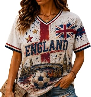 England Mundial Jersey 2026 Soccer Cup 2026 Shirt Women USA Soccer Funny Football Graphic Jersey Game Day T-Shirt World Football Match Season V Neck Short Sleeve Tops