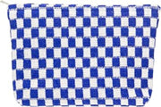 Checkered Makeup Bag for Purse, Small Flat Cosmetic Pouch,Sapphire Blue
