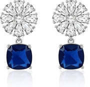 Silver Sapphire Flower Dangle Earrings for Women