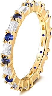 Moissanite and Sapphire/Ruby/Emerald Full Eternity Rings for Women, Solid 925 Sterling Silver, Yellow Gold Plated, Anniversary Birthday Mothers Day Jewelry Gift, Stackable Wedding Ring, Size 5-9