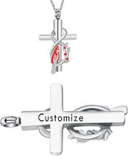 shajwo Red Cardinal Cross Urn Necklace for Ashes Cremation Jewelry
