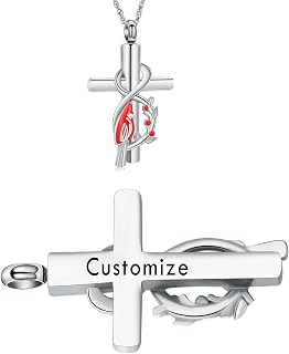 shajwo Red Cardinal Cross Urn Necklace for Ashes Cremation Jewelry