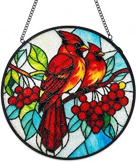 Cardinal Stained Glass Suncatcher 8 in Window Hanging Bird Memorial Gift