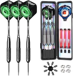 CyeeLife Steel Tip Darts Set 28g Black, Aluminum & PC Shafts PET Flights Storage Case for Male Players