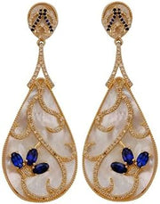 Diamond Blue Sapphire Mother of Pearl 925 Sterling Silver Earrings