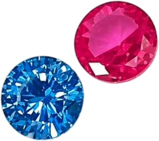 Natural Ruby and Blue Sapphire Gemstone Pair 6 mm Round Cut Matching Loose Stones for Jewelry Making Rings Earrings