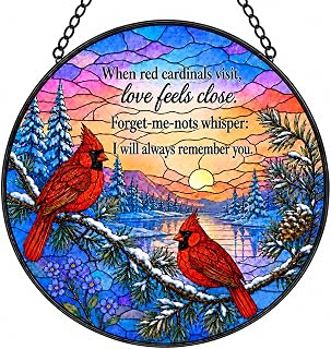 Stained Glass Windows Hanging,Red Cardinal Stained Sun Catchers Decor,8 in