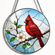 Cardinal Suncatcher, 8in Stained Glass Window Hanging for Indoor Window