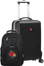 Denco Louisville Cardinals 2-Piece Deluxe Black Luggage Set, Includes 21-Inch Hardcase Spinner and 19-Inch Laptop Backpack