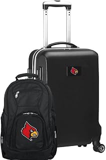 Denco Louisville Cardinals 2-Piece Deluxe Black Luggage Set, Includes 21-Inch Hardcase Spinner and 19-Inch Laptop Backpack