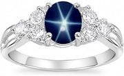 Blue Star Sapphire Ring for Women, 925 Sterling Silver Engagement Ring, Lindy Star Sapphire Promise Ring