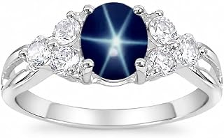 Blue Star Sapphire Ring for Women, 925 Sterling Silver Engagement Ring, Lindy Star Sapphire Promise Ring