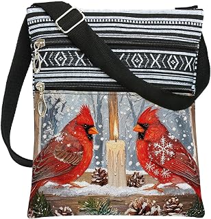 Christmas Cardinal Printed Ethnic Crossbody Bag