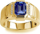 10K 14K 18K Gold Created Sapphire Rings for Men September Birthstone Signet Engagement Statement Promise Rings Birthday Jewelry Gifts for Him for Wedding Anniversary Valentine's Day Fathers Day