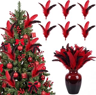 12 Pcs Christmas Tree Cardinal Feather Pick Red Bird Feather