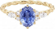 Oval Blue Sapphire Ring, Twisted Rope Shank, Moissanite Accent, Engagement Ring for Her, Handmade