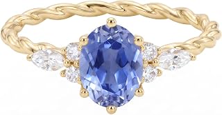 Oval Blue Sapphire Ring, Twisted Rope Shank, Moissanite Accent, Engagement Ring for Her, Handmade