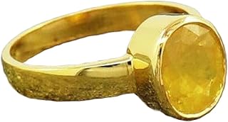 Certified Natural Yellow Sapphire/Pukharaj Ring 14 K Yellow Gold Pleted Panchadhatu Astrologycal Handmade Men' & Women's Ring