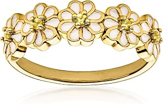 0.10 ct. t.w. Yellow Sapphire and White Enamel Flower Ring in 18kt Gold Over Sterling