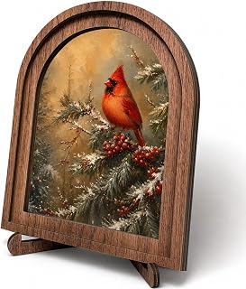 Christmas Cardinal Arched Table Sign, Rustic Winter Farmhouse Decor