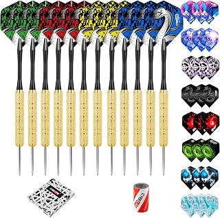 CyeeLife 12pcs Steel Tip Darts Set Nylon Shafts PET Flights Sharpener