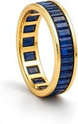 14K Yellow Gold Blue Sapphire Baguette Eternity Band for Women Full Channel Set Wedding Band Anniversary Ring Minimalist Stackable Fine Jewelry Gift for Her KGJ0430