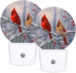 Christmas Winter Cardinal Branch LED Night Light 2 Pack