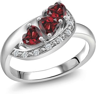 Heart Red Garnet White Created Sapphire 925 Silver Ring