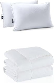 Pacific Coast Queen Size 2 Pack Cooling Pillows & Lightweight Feather and Down Fiber Comforter Queen Size
