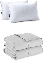Pacific Coast Queen Size 2 Pack Cooling Pillows & Lightweight Feather and Down Fiber Comforter Queen Size
