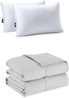 Pacific Coast Queen Size 2 Pack Cooling Pillows & Lightweight Feather and Down Fiber Comforter Queen Size