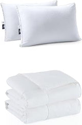Pacific Coast Standard Size 2 Pack Cooling Pillows & Lightweight Feather and Down Fiber Comforter Twin Size