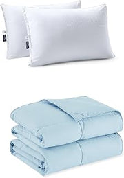 Pacific Coast Queen Size 2 Pack Cooling Pillows & Lightweight Feather and Down Fiber Comforter Queen Size