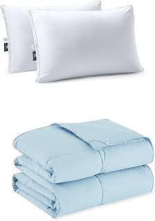 Pacific Coast Queen Size 2 Pack Cooling Pillows & Lightweight Feather and Down Fiber Comforter Queen Size