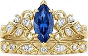 Marquise Cut Sapphire Engagement Rings Sets Vine Leaves