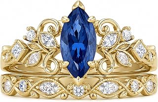 Marquise Cut Sapphire Engagement Rings Sets Vine Leaves