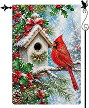 Christmas Cardinal Birdhouse Garden Flag, 12 x 18 Inch Yard Decor