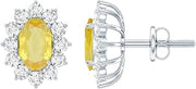 Certified 2 Carat Lab Grown Yellow Sapphire Stud Earrings in Silver, Aaaa Quality - Gift For Women Who Has Everything, 925 Sterling - Silver