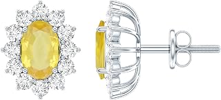 Certified 2 Carat Lab Grown Yellow Sapphire Stud Earrings in Silver, Aaaa Quality - Gift For Women Who Has Everything, 925 Sterling - Silver