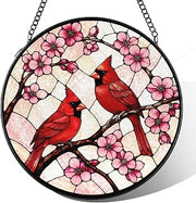 Cardinal Bird Floral Suncatcher Decor Stained Glass Window