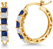 Blue Created Sapphire Moissanite Hoop Earrings