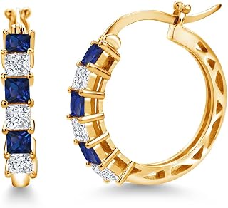 Blue Created Sapphire Moissanite Hoop Earrings