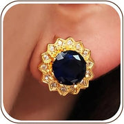 14K Gold Plated Sapphire Blue Flower Leverback Earring for Women