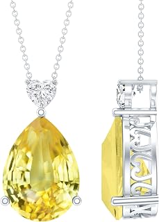 Certified 9 Carat Lab Grown Yellow Sapphire Bridal Necklace With Silver Chain, Aaaa Quality - Gift For Special Occasions, 925 Sterling - Silver, With Chain