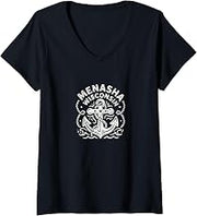Women's Menasha Wisconsin Cute Anchor Nautical Boating V-Neck T-Shirt