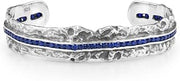 Natural Blue Sapphire Cuff Bracelet Mens Oxidized 925 Sterling Silver Handmade Hammered Open Cuff Bangle Natural Gemstone Adjustable Silver Bracelet Men's Artisan Statement Jewelry Gift for Him